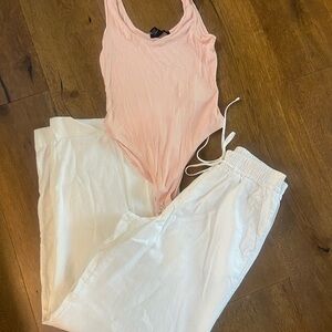a new day White Trousers with Pink Bodysuit NWT !!!